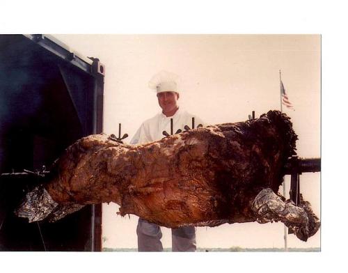 Chef Peter with his Steer Roast Invention 1984.